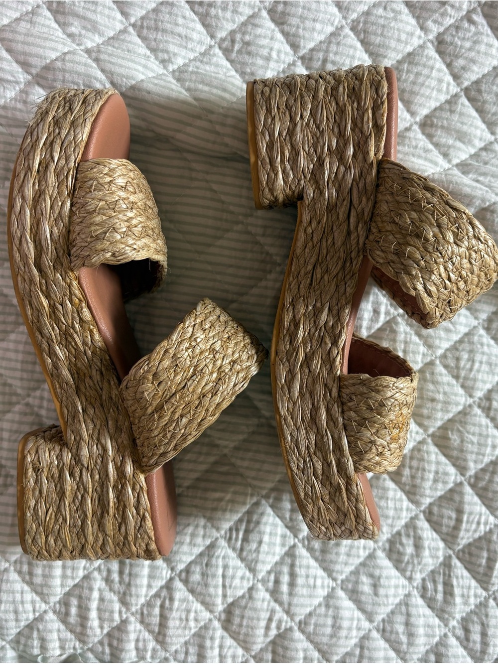 Woven Platform Slide Sandals - Natural Straw